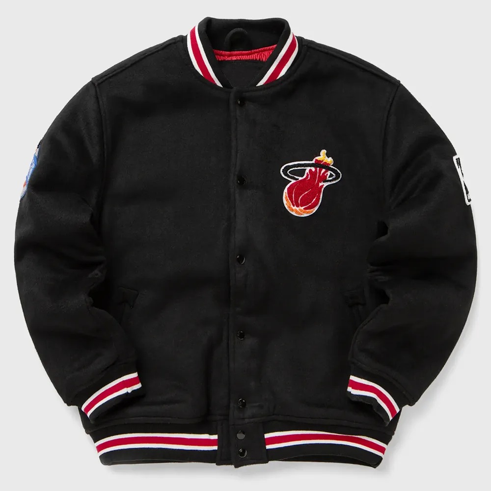 Miami Heat Hardwood Classics Black Varsity Wool Jacket 1 Miami Heat Hardwood Classics Black Varsity Wool Jacket - Modajacket