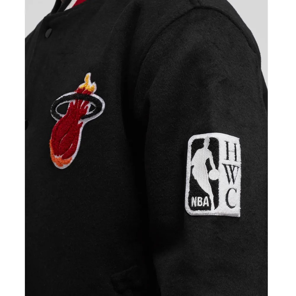 Miami Heat Hardwood Classics Black Varsity Wool Jacket 5 Miami Heat Hardwood Classics Black Varsity Wool Jacket