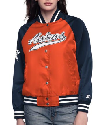 Orange/Navy Houston Astros Home Run Varsity Satin Jacket - Modajacket