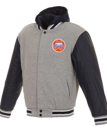 Houston Astros Navy Blue and Gray Hooded Varsity Jacket - Modajacket