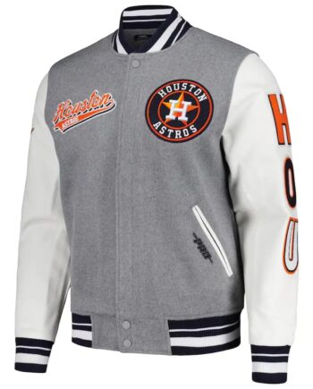 Script Tail Houston Astros Heather Gray and White Varsity Jacket - Modajacket