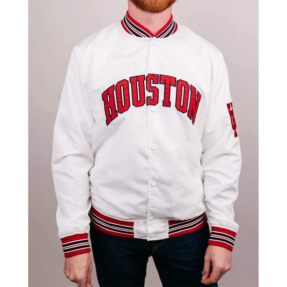 Houston Cougars Script White Varsity Satin Jacket 3 Houston Cougars Script White Varsity Satin Jacket