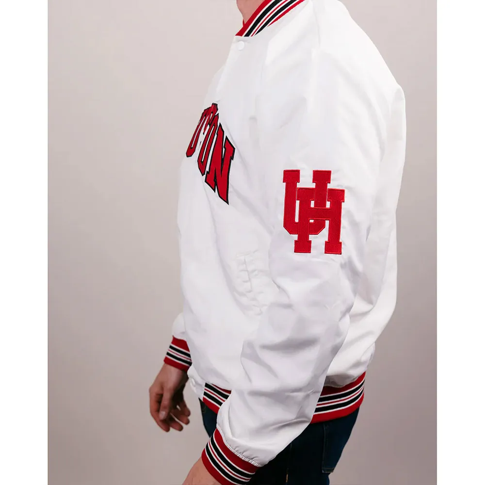 Houston Cougars Script White Varsity Satin Jacket 5 Houston Cougars Script White Varsity Satin Jacket