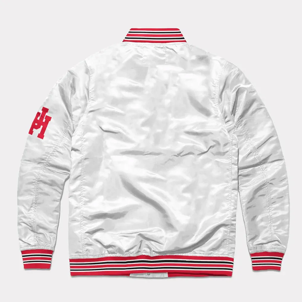 Houston Cougars Script White Varsity Satin Jacket 2 Houston Cougars Script White Varsity Satin Jacket