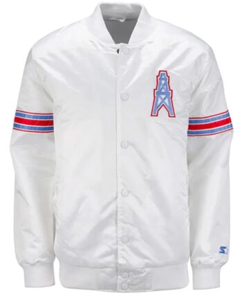 White Houston Oilers Retro Satin Jacket - Modajacket