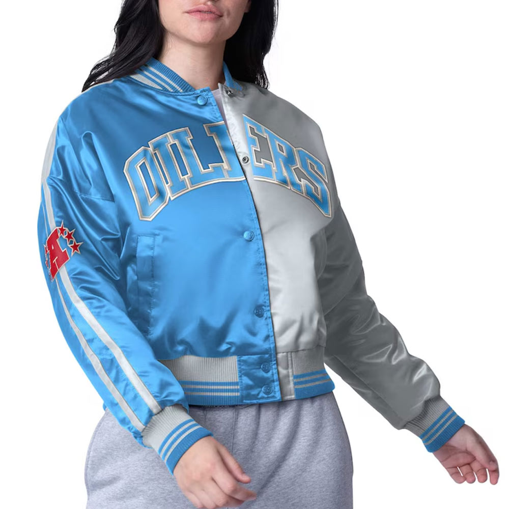 Houston Oilers Zone Blitz Light Blue/Silver Jacket 1 Houston Oilers Zone Blitz Light Blue/Silver Jacket - Modajacket