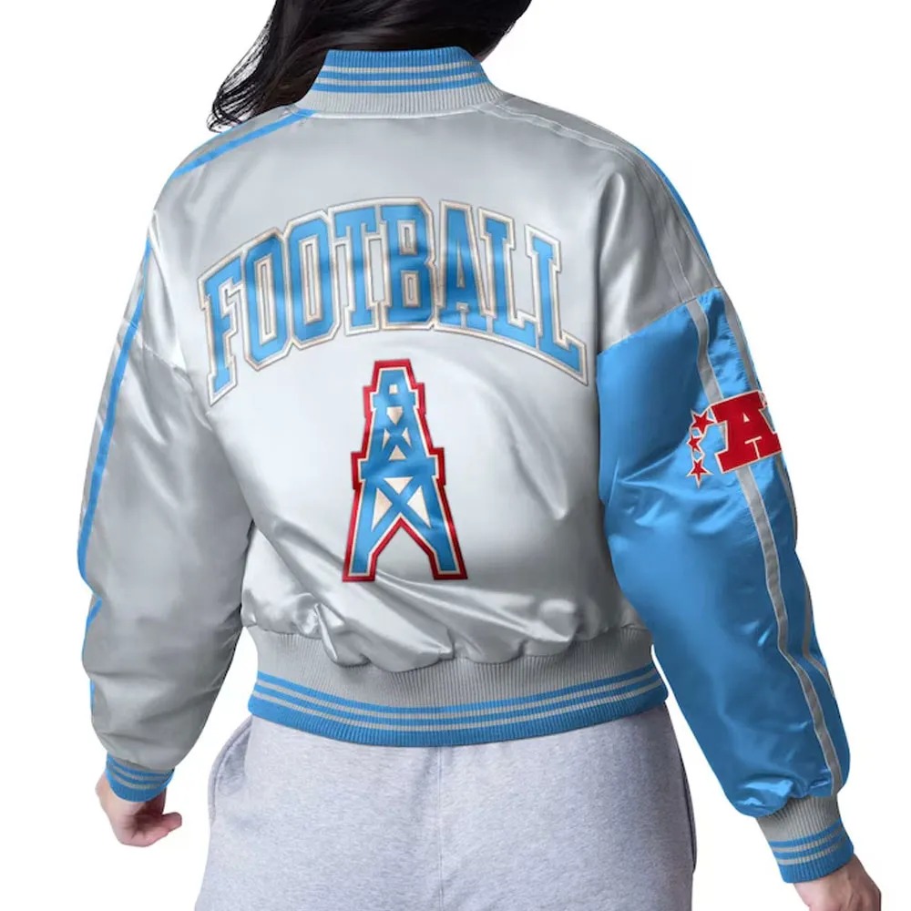 Houston Oilers Zone Blitz Light Blue/Silver Jacket 2 Houston Oilers Zone Blitz Light Blue/Silver Jacket
