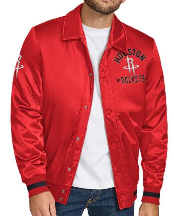Houston Rockets Stitch Applique Red Satin Jacket - Modajacket
