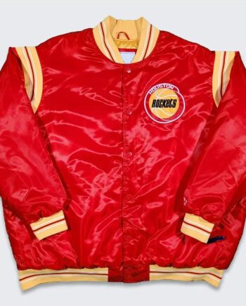 Houston Rockets Teddy Red Varsity Satin Jacket - Modajacket