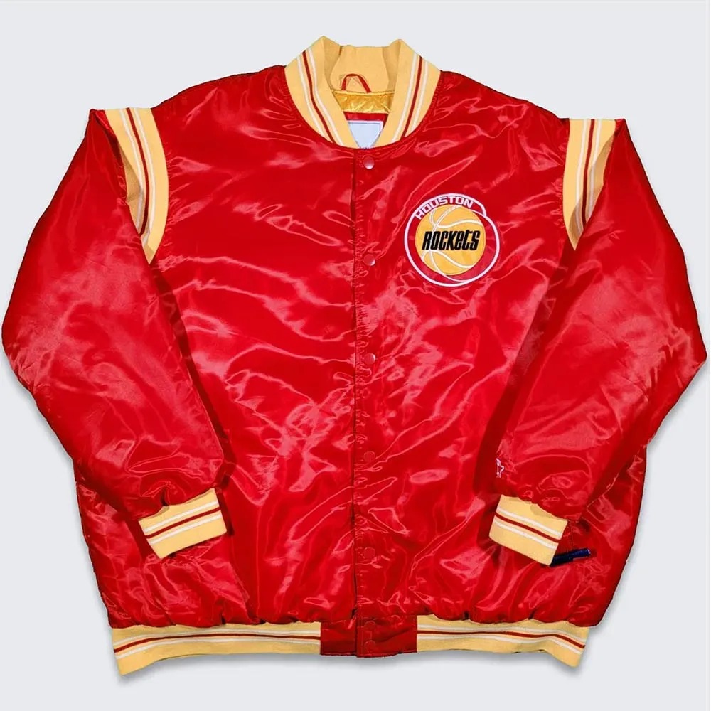 Houston Rockets Teddy Red Varsity Satin Jacket 1 Houston Rockets Teddy Red Varsity Satin Jacket - Modajacket