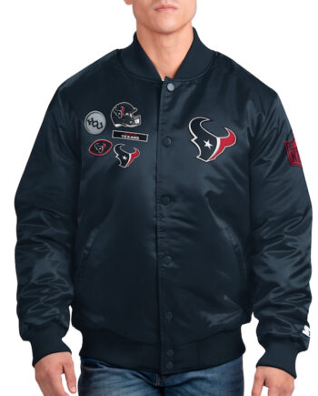 Houston Texans Exclusive Navy Varsity Satin Jacket - Modajacket