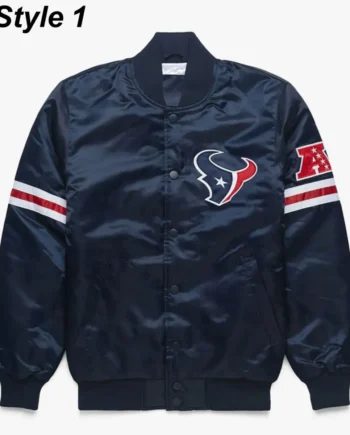 Houston Texans Navy Blue Satin Bomber Jacket - Modajacket