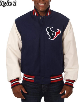 Varsity Houston Texans Navy Blue and White Two-Tone Jacket - Modajacket
