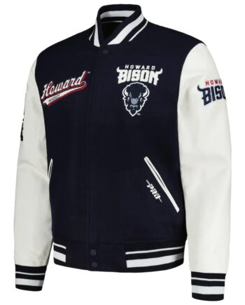 Howard Bison Script Navy and White Varsity Jacket - Modajacket