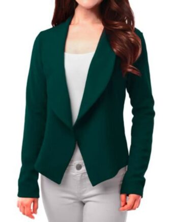 Women Open Front Hunter Green Wool Jacket - Modajacket