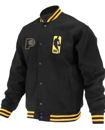 Indiana Pacers Logoman Shadow Black Varsity Jacket - Modajacket