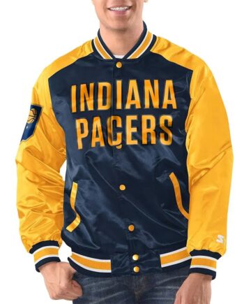Navy/Gold Indiana Pacers Renegade Varsity Satin Jacket - Modajacket
