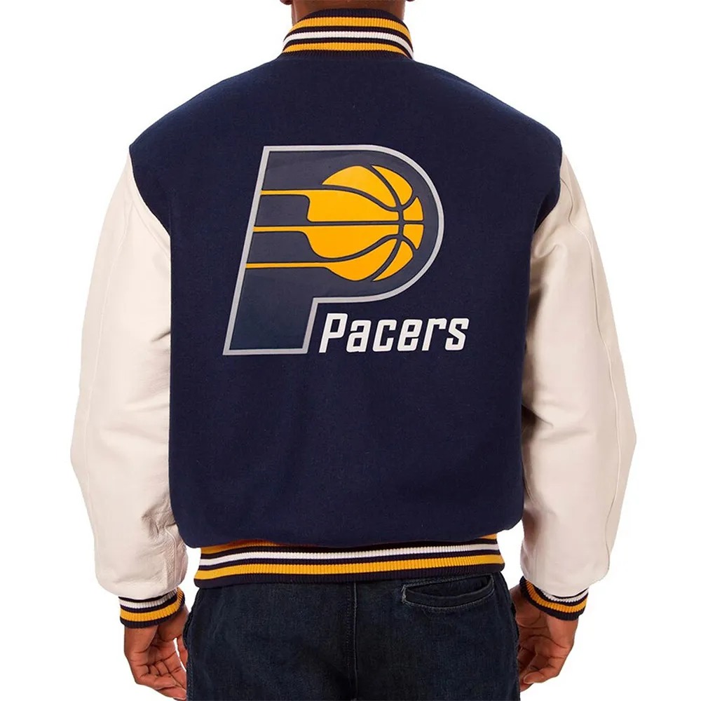 Indiana Pacers Navy and White Varsity Jacket 2 Indiana Pacers Navy and White Varsity Jacket