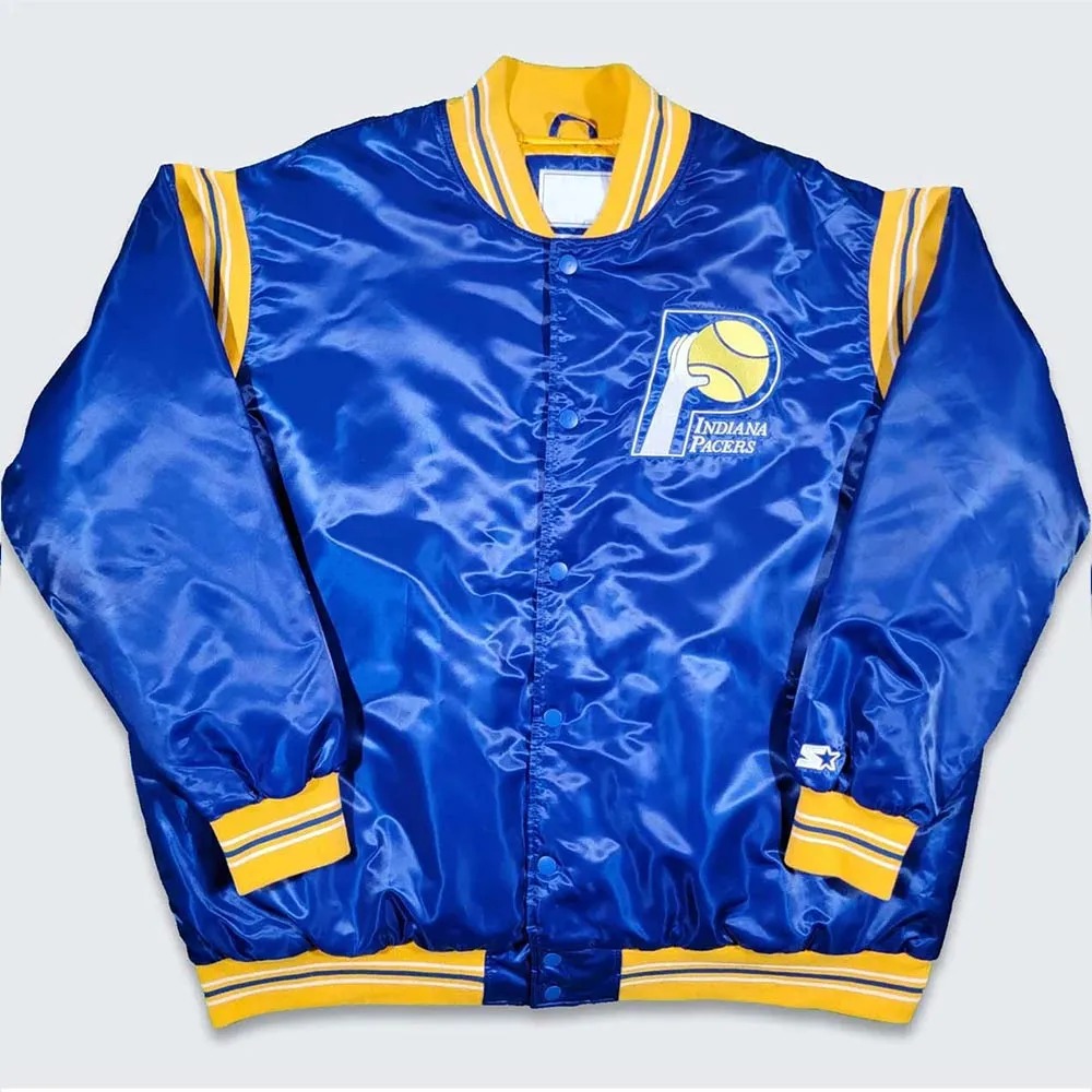 Indiana Pacers Teddy Royal Varsity Satin Jacket 1 Indiana Pacers Teddy Royal Varsity Satin Jacket - Modajacket