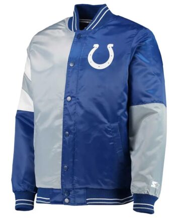 Indianapolis Colts Leader Varsity Royal Gray Satin Jacket - Modajacket