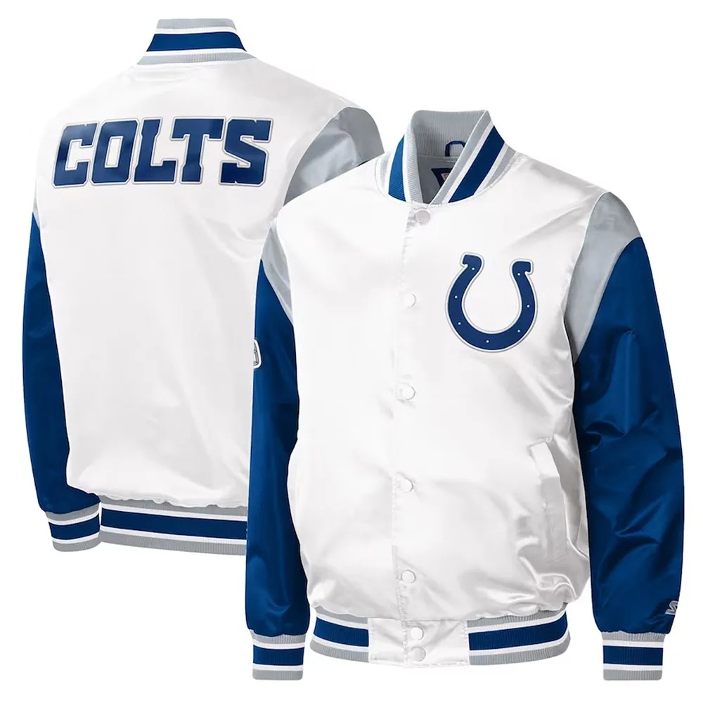 Indianapolis Colts Throwback White Satin Varsity Jacket 3 Indianapolis Colts Throwback White Satin Varsity Jacket