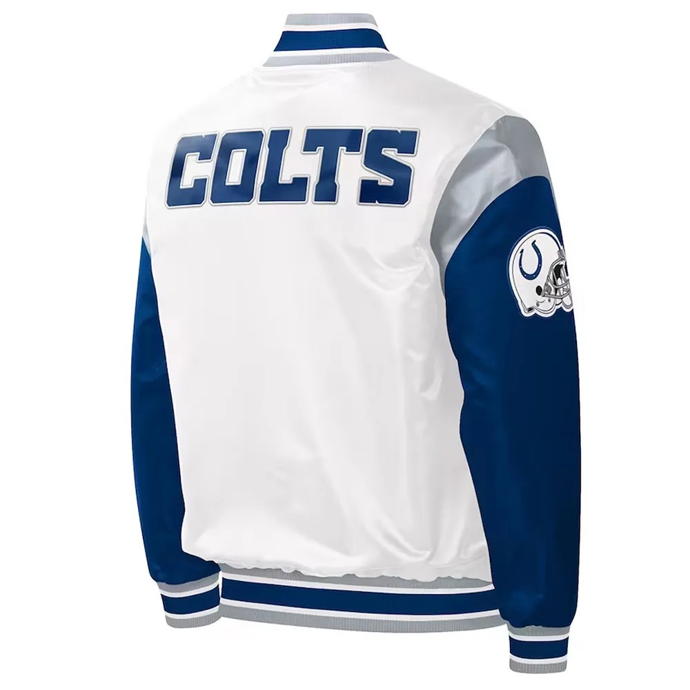 Indianapolis Colts Throwback White Satin Varsity Jacket 2 Indianapolis Colts Throwback White Satin Varsity Jacket