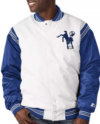 Indianapolis Colts Throwback White Blue Varsity Satin Jacket - Modajacket