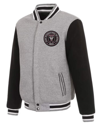 Inter Miami CF Gray and Black Varsity Wool Jacket - Modajacket