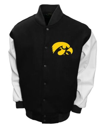 Iowa Hawkeyes Black and White Varsity Wool Leather Jacket - Modajacket