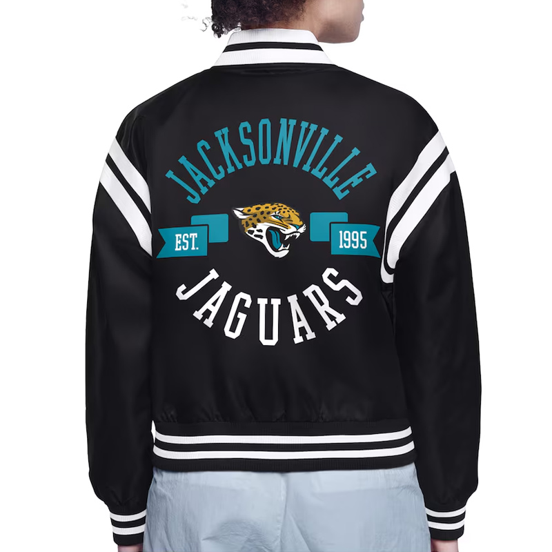Jacksonville Jaguars Printed Logo Varsity Satin Jacket 3 Jacksonville Jaguars Printed Logo Varsity Satin Jacket