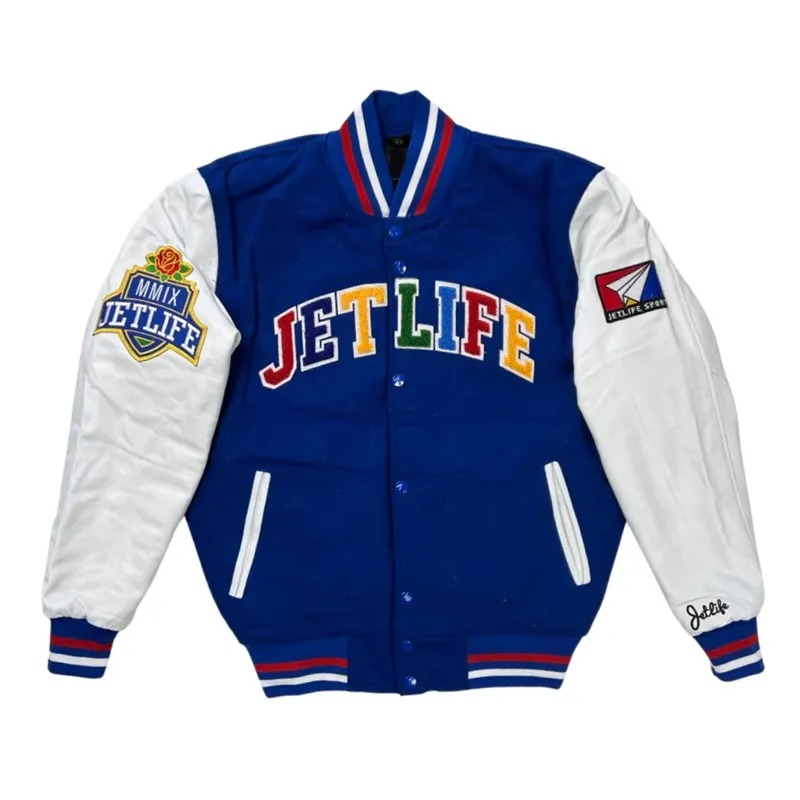Royal White Jet Life Varsity Jacket 1 Royal White Jet Life Varsity Jacket - Modajacket