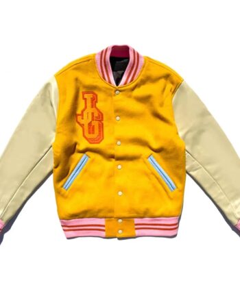 John Geiger Gold and Beige Varsity Jacket - Modajacket