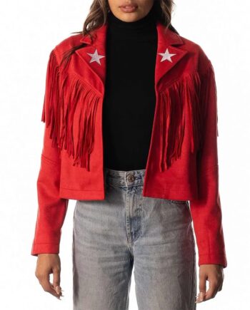 Women Kansas City Chiefs Suede Fringe Jacket - Modajacket