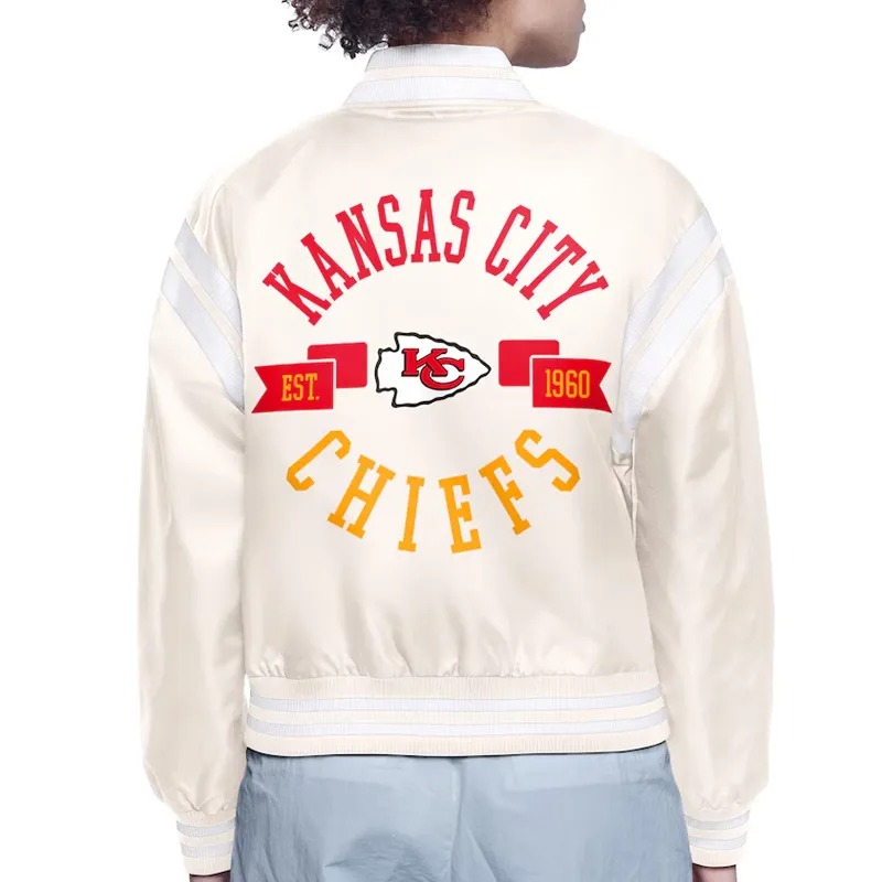 Kansas City Chiefs Printed Logo Varsity Satin Jacket 4 Kansas City Chiefs Printed Logo Varsity Satin Jacket