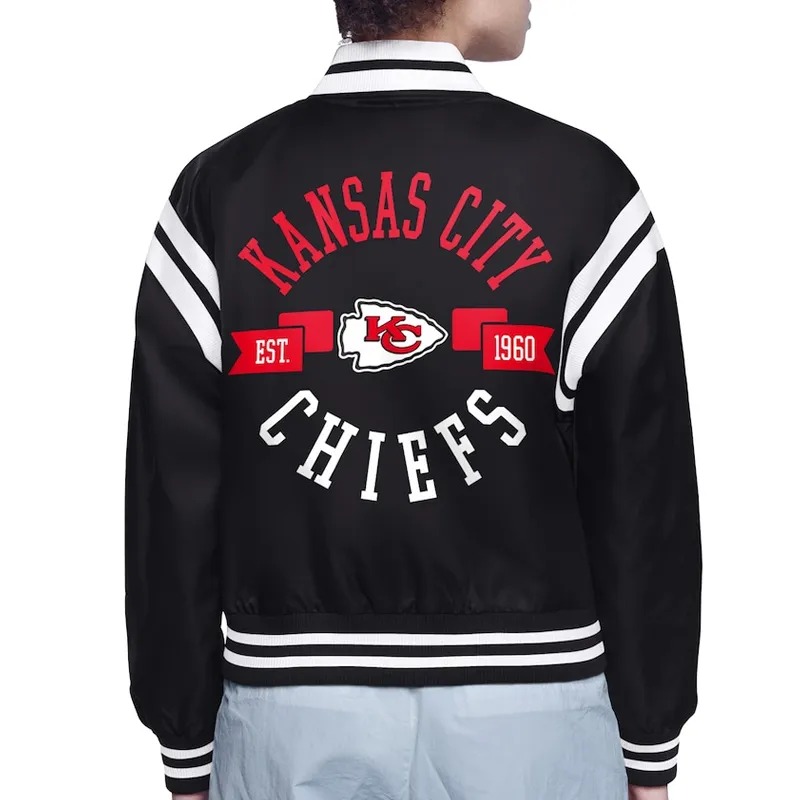 Kansas City Chiefs Printed Logo Varsity Satin Jacket 3 Kansas City Chiefs Printed Logo Varsity Satin Jacket