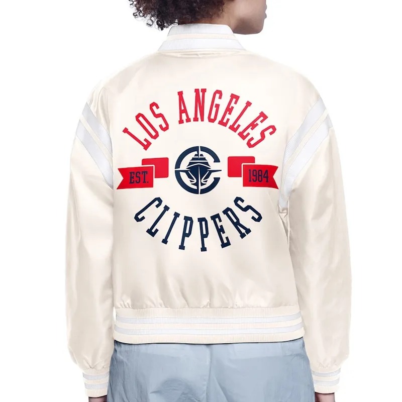LA Clippers Printed Logo Varsity Satin Jacket 4 LA Clippers Printed Logo Varsity Satin Jacket