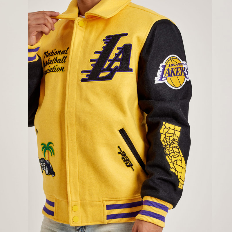 LA Lakers Yellow and Black Varsity Wool Jacket 3 LA Lakers Yellow and Black Varsity Wool Jacket