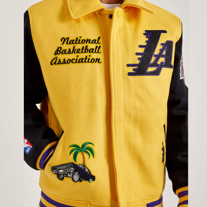 LA Lakers Yellow and Black Varsity Wool Jacket 4 LA Lakers Yellow and Black Varsity Wool Jacket