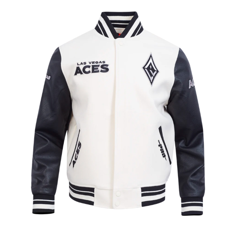 Retro Las Vegas Aces Eggshell/Black Classics Rib Varsity Jacket 1 Retro Las Vegas Aces Eggshell/Black Classics Rib Varsity Jacket - Modajacket