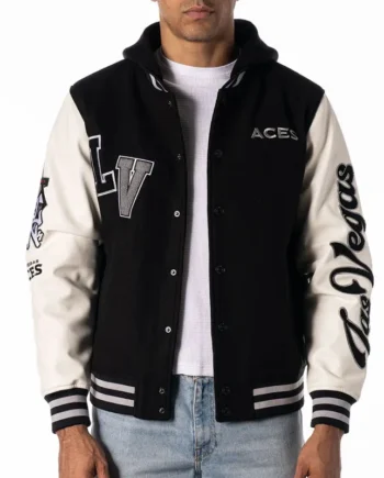 Las Vegas Aces Black Varsity Jacket with Hood - Modajacket