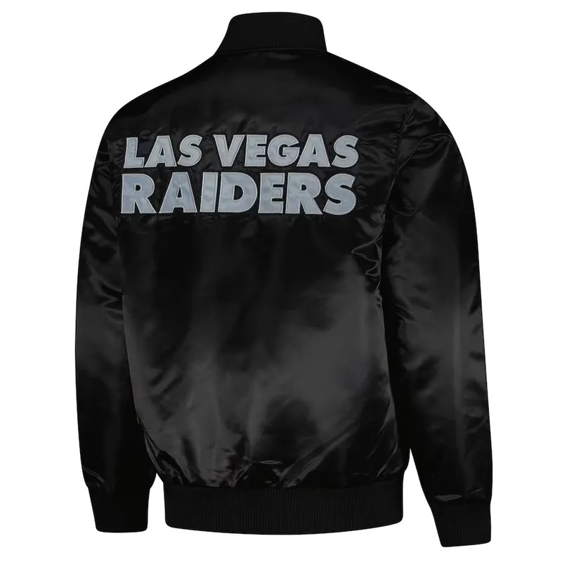 Las Vegas Raiders Exclusive Black Varsity Satin Jacket 2 Las Vegas Raiders Exclusive Black Varsity Satin Jacket
