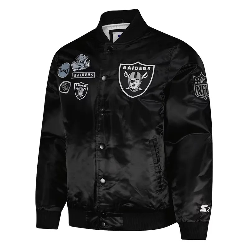Las Vegas Raiders Exclusive Black Varsity Satin Jacket 1 Las Vegas Raiders Exclusive Black Varsity Satin Jacket - Modajacket