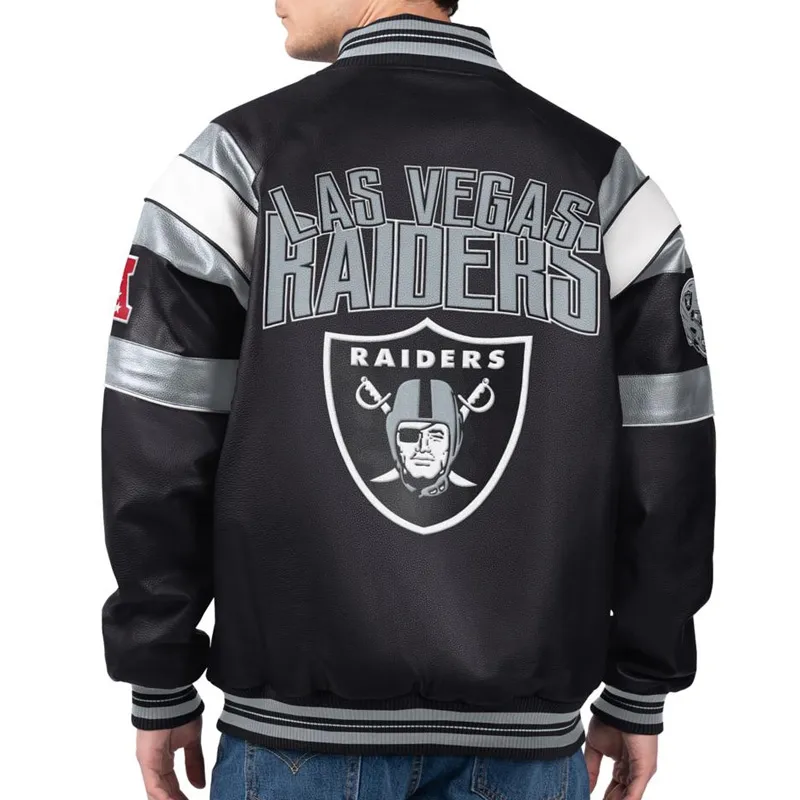 Las Vegas Raiders G-III Faux Varsity Leather Jacket 2 Las Vegas Raiders G-III Faux Varsity Leather Jacket