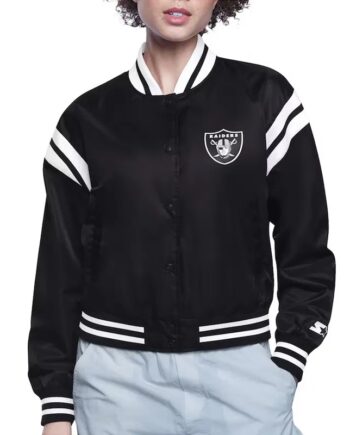 Las Vegas Raiders Printed Logo Varsity Satin Jacket - Modajacket