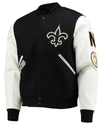 New Orleans Saints Logo Black and White Varsity Jacket - Modajacket