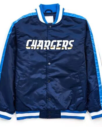 Los Angeles Chargers Striped Navy Blue Varsity Satin Full-Snap Jacket - Modajacket