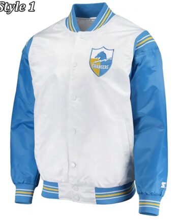 LA Chargers Renegade Throwback White & Powder Blue Varsity Satin Jacket - Modajacket