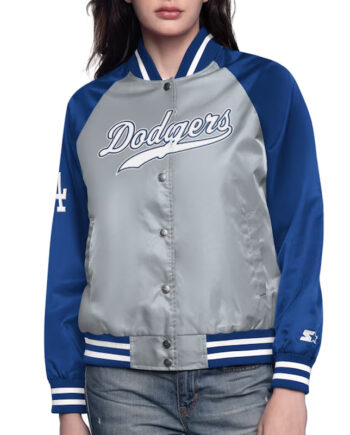 Gray/Royal LA Dodgers Home Run Varsity Satin Jacket - Modajacket