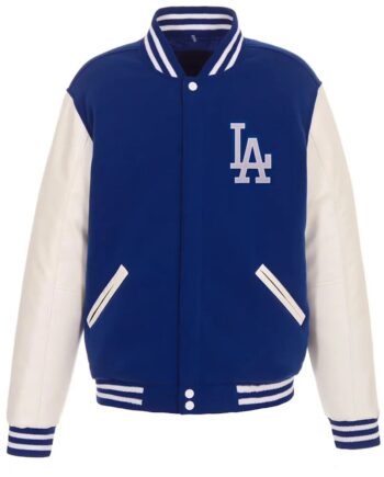 LA Dodgers Royal and White Varsity Wool/Leather Jacket - Modajacket