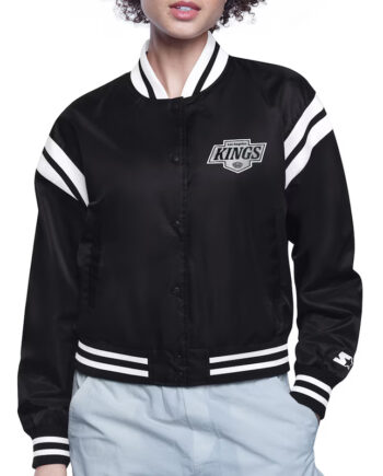 LA Kings Printed Logo Varsity Satin Jacket - Modajacket